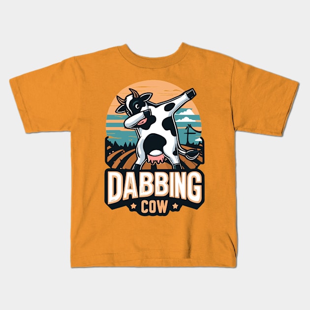 Dabbing Cow Farm Kids T-Shirt by JessArty